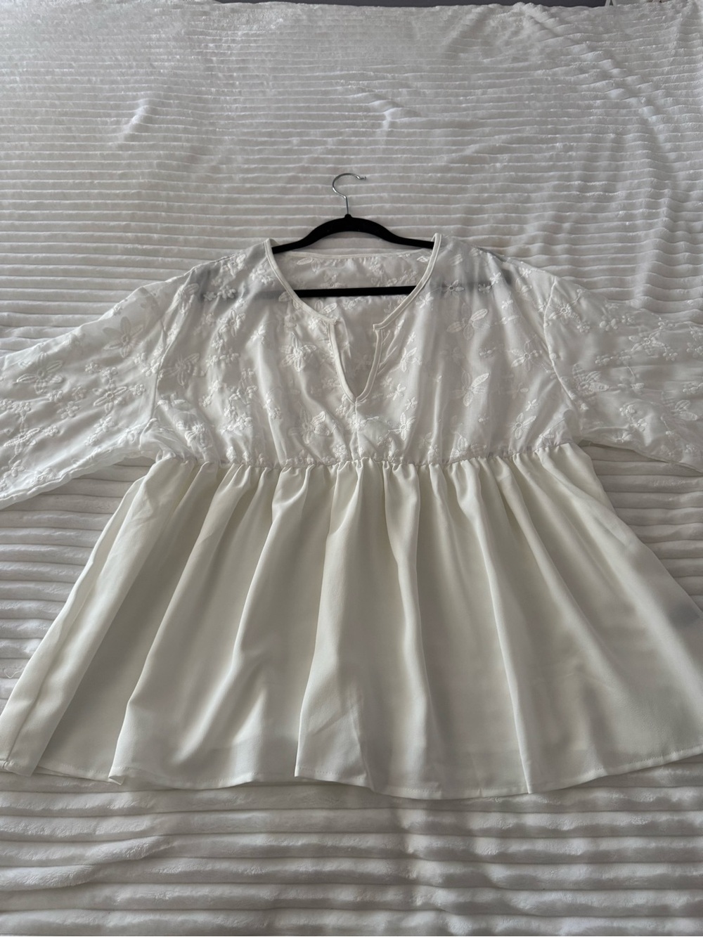 White Embroidered Baby-Doll Blouse